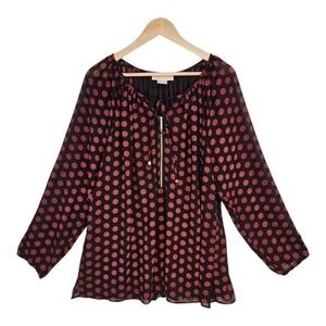 Michael Michael Kors Peasant Blouse Polka Dot Georgette Lined Flowy 1X